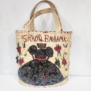 Vintage Handmade Bahamas Raffia Straw Tote Bag